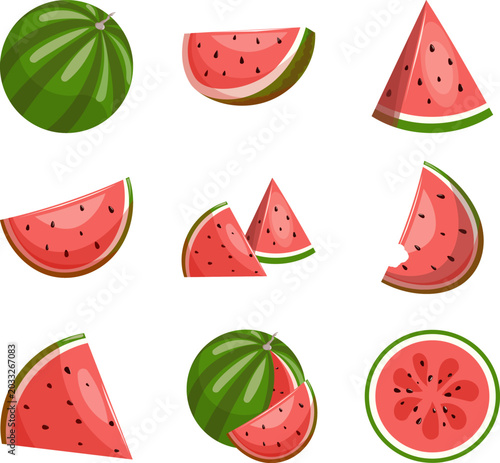 Φωτογραφία Watermelon Vector Illustration Set with whole and slised fruits, summer food collections