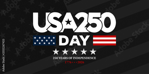 USA 250th independence day banner. American patriotic greeting card. Vector illustration.