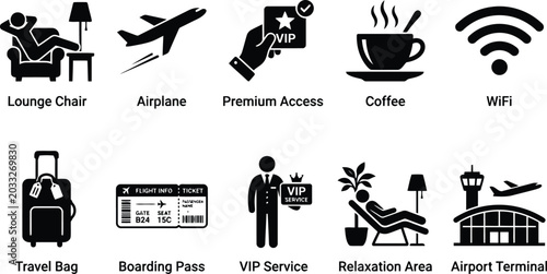 Airport Icons Set: Travel and VIP Services