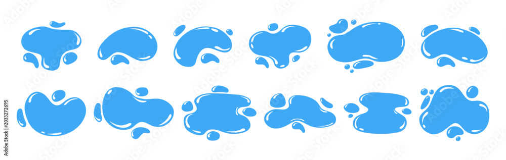 Fototapeta premium Frame puddle water Amoeba shapes set with uneven fluid wavy edge Soft milk stain, cartoon blotch