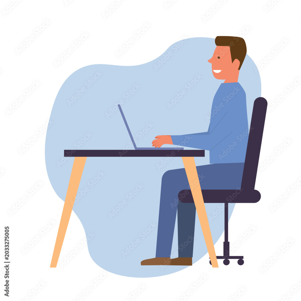 Fototapeta premium Man sitting at the table using laptop. Freelancer man concept. Male student studying