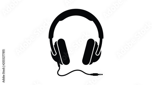 Tableau sur toile Headphones Silhouette On White Background Minimalist Audio Equipment Graphic