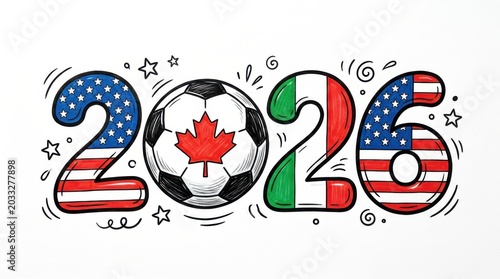 2026 soccer year design featuring united states and italy flag patterns with canadian leaf