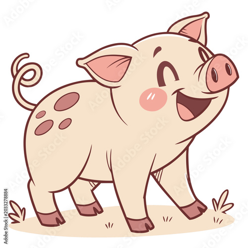Fotografie Cute happy pig cartoon character illustration with character livestock illustrat