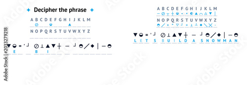 Fotografi Secret code game featuring symbols and letters for deciphering phrases