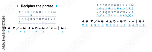 Bild auf Leinwand Secret code game deciphering symbols on white background