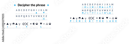 Bild auf Leinwand Secret code game with symbols and instructions for decoding