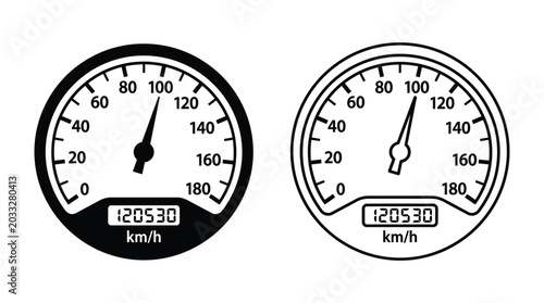 Φωτογραφία Speedometer Gauges With Digital Displays Black And White Vector Illustration