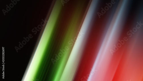 Abstract blurred grainy gradient background with three light diagonal stripes on black, green and red. Web banner.