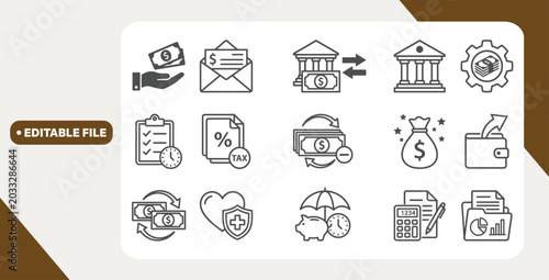 Payroll and salary icons showing payments and accounting grid