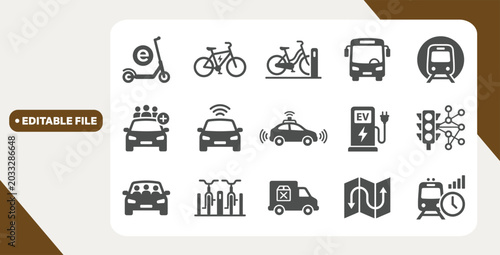 Tableau sur toile Urban mobility and transport icons for shared vehicles on white