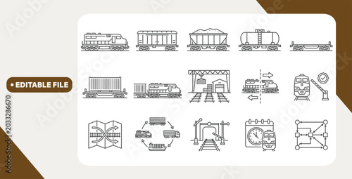 Foto Freight rail icons displaying train cars and logistics symbols