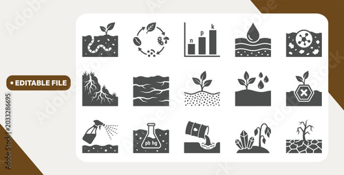 Canvas Print Soil health and contamination icons arranged in grid on white