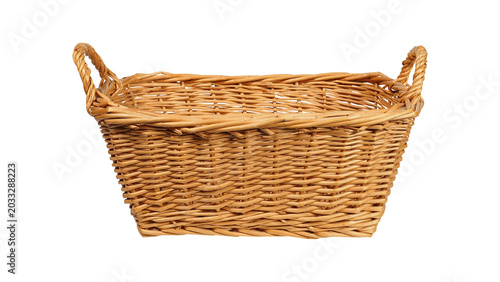 Obraz na plátne Empty Wicker Basket Isolated on White Background - Woven Willow Storage Containe