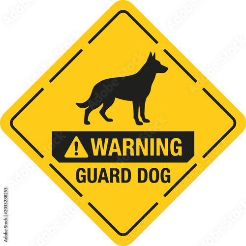 Warning sign with guard dog silhouette for property protection and security
