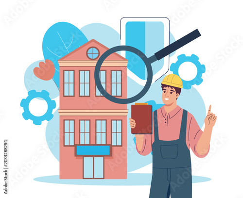 Fotografi Building inspection concept. Vector illustration