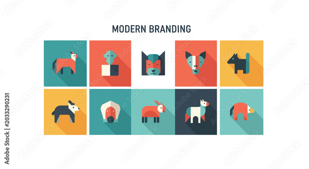 Fototapeta premium Modern Flat Animal Icons for Branding and Design