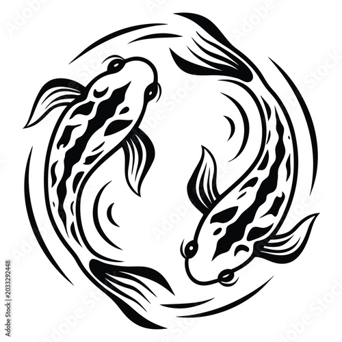 Minimalist Koi Fish Art in Circular Motion: Elegant Japanese Symbol for Fortune & Balance