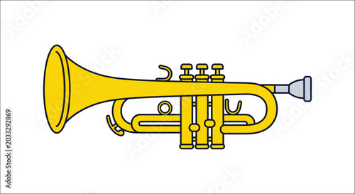 Foto Yellow trumpet illustration on a white background detailed with valves and a fla