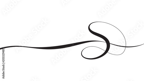 Elegant black calligraphy flourish vector, decorative swirl divider for wedding invitations, minimalist hand drawn filigree line art ornament