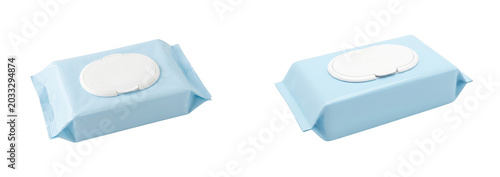 Two packs of wet wipes with plastic lids isolated on transparent background