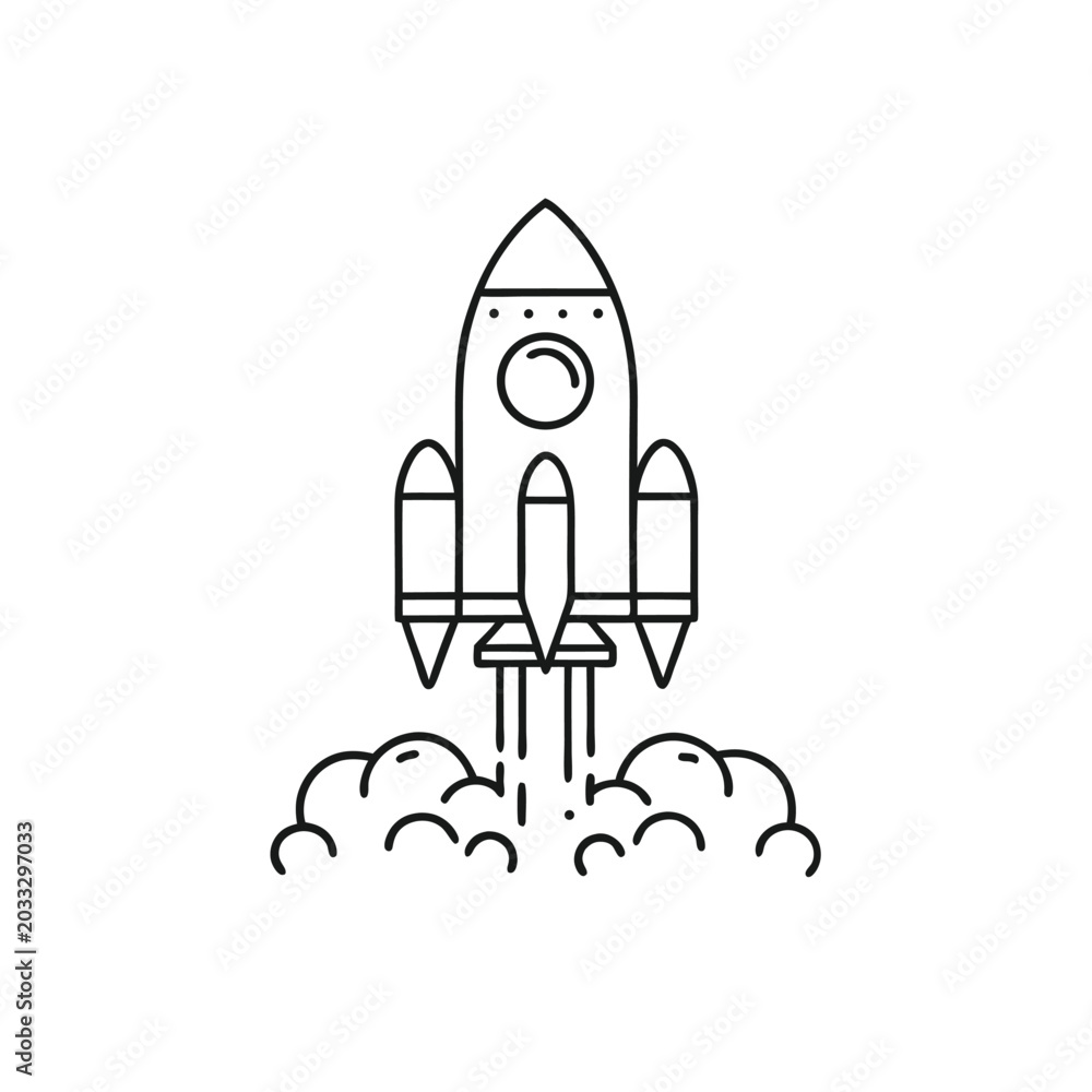 Fototapeta premium Minimalist Outline Rocket Ship Illustration: Simple Vector for Space, Technology & Future Concepts
