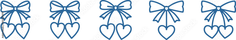 Fototapeta premium Abstract blue background with flowing blue and white ribbon lines, butterflies, flowers, stars, and festive decorative elements in a vector illustration style