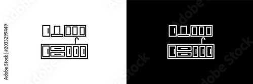 cabinets  outline icons in furniture category. White and Black style linear cabinets  icon