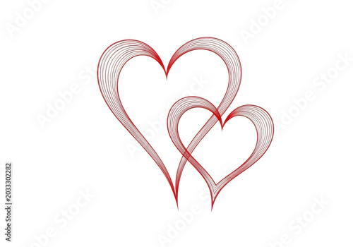 Two intertwined red hearts with lace design