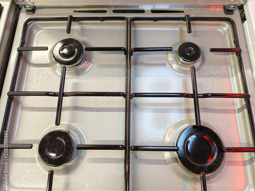 Photos Overhead shot of a kitchen gas stove