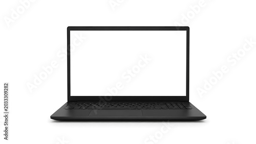 Black Laptop Mockup with Blank Screen on White Background