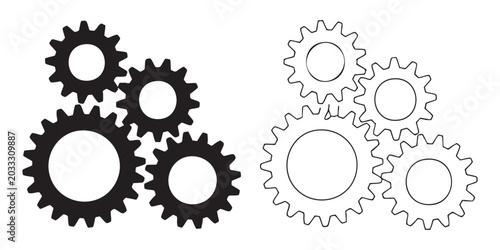 Foto Four interlocking gears icon set for technical machinery complex mechanisms and industrial concepts
