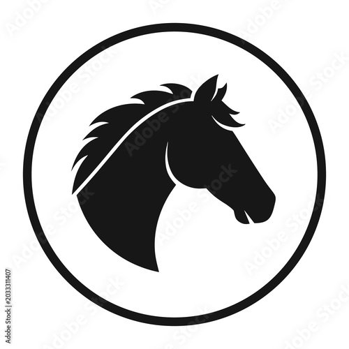 Bild auf Leinwand Black horse head silhouette inside a circle emblem.