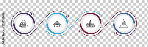 Foto outline monuments icons set - shrine of remembrance, thatbyinnyu temple, hassan mosque, borobudur