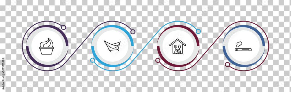 Fototapeta premium outline hotel and restaurant icons set - frozen yogurt, hammock, restaurant, smoking. editable vector for web and mobile ui