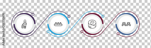 Obraz na płótnie outline hotel and restaurant icons set - guest, dim sum, cinnamon roll, beds