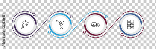 Photos outline construction and tools icons set - inclined ax, cement mixers, concrete mixer, scaffolding
