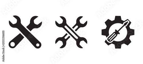 Tools and gear icon set construction and repair service vector illustration.