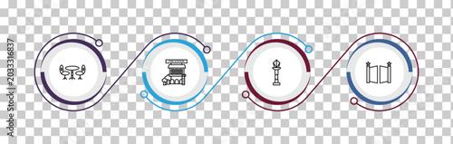 Tableau sur toile outline city elements icons set - chair and table, fire station, street lamp, gate