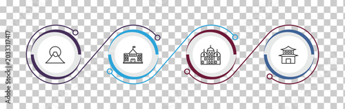 Slika na platnu outline buildings icons set - fuji mountain, embassy, gurdwara, pagoda