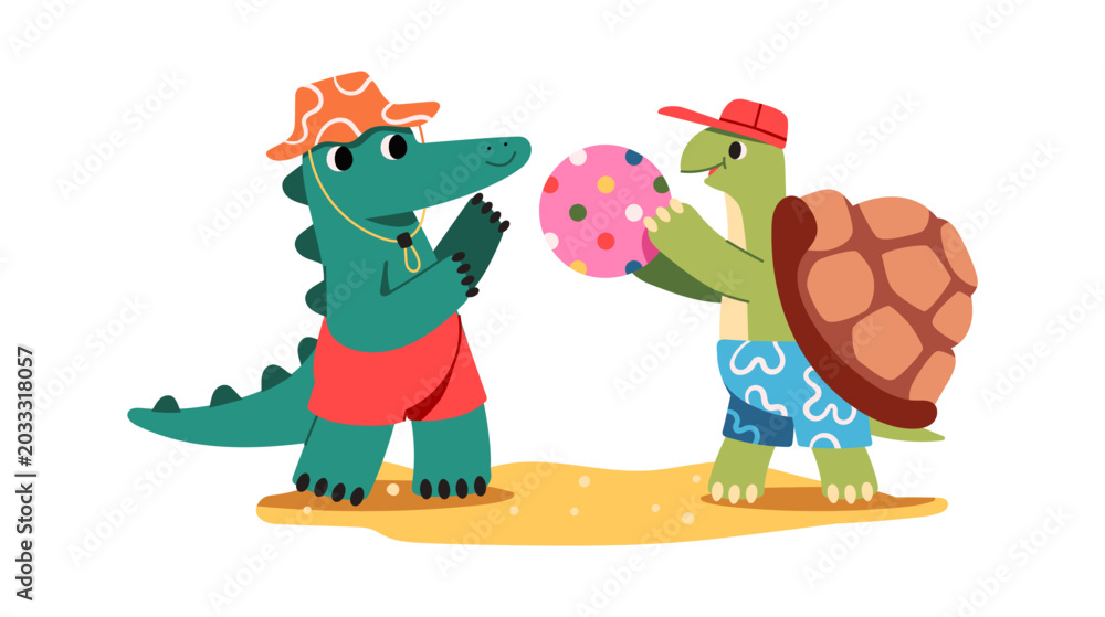 Obraz premium Crocodile And Turtle Playing Ball Cartoon