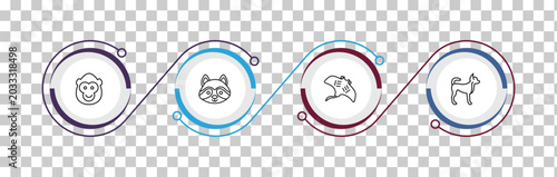 Photography outline animals icons set - ape, racoon, ray, puppy