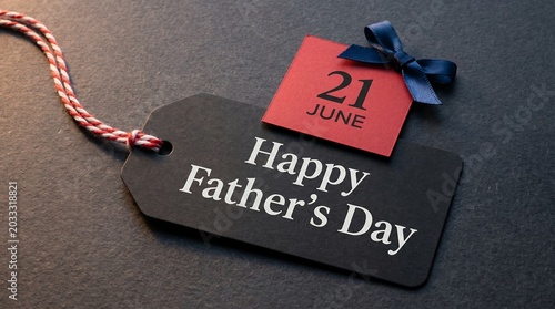 Happy father's day gift tag with 21 june date fathers day red tag black tag dark background thank you celebration occasion greeting special day