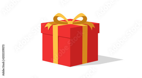 Illustration of A red gift box with a yellow ribbon and bow on top, isolated on white background.