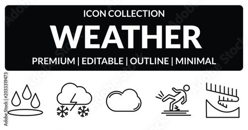 Fotografie outline weather icons set - deluge, snow storms, fall, aurora