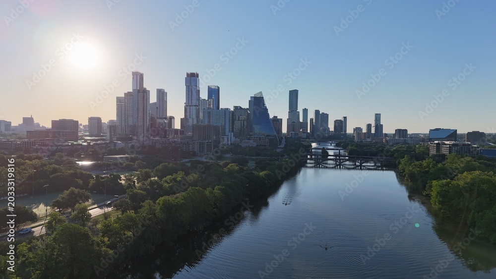 Fototapeta premium Downtown Austin Texas facing east looking over Ladybird Lake