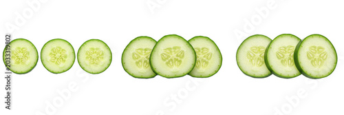 Foto Set and collection of fresh crisp green cucumber round slices culinary garden sa