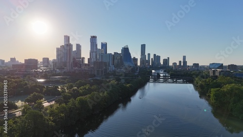 Downtown Austin Texas facing east looking over Ladybird Lake