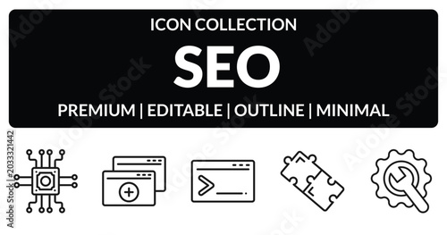 Schilderij op canvas outline seo icons set - microchip, duplicate, addon, testing