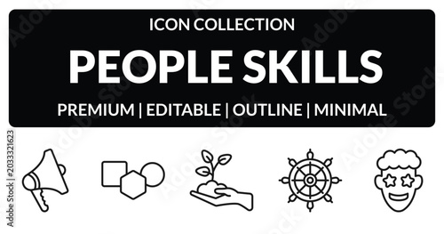 Fotografía outline people skills icons set - announcer, shapes, boat rudder, emotions